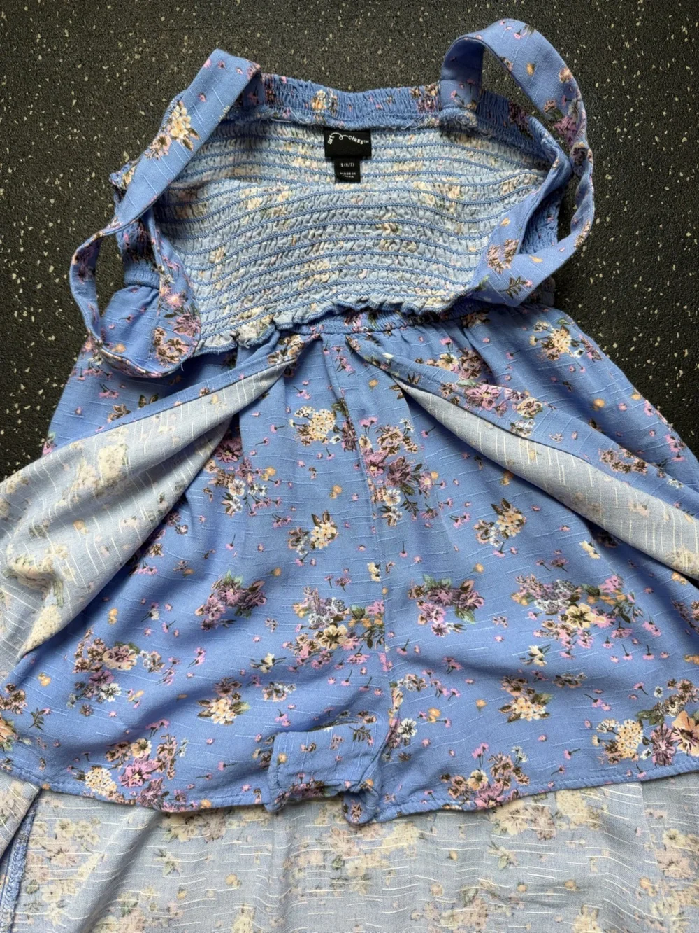 art class Blue Floral Smocked High-Low Romper